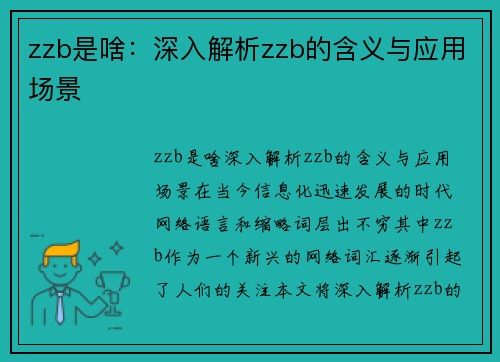 zzb是啥：深入解析zzb的含义与应用场景